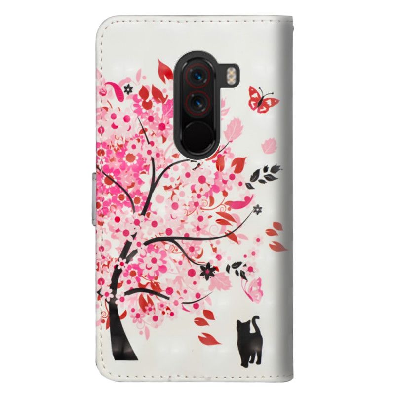 Housse Xiaomi Pocophone F1 Arbre Rose Et Chat Noir