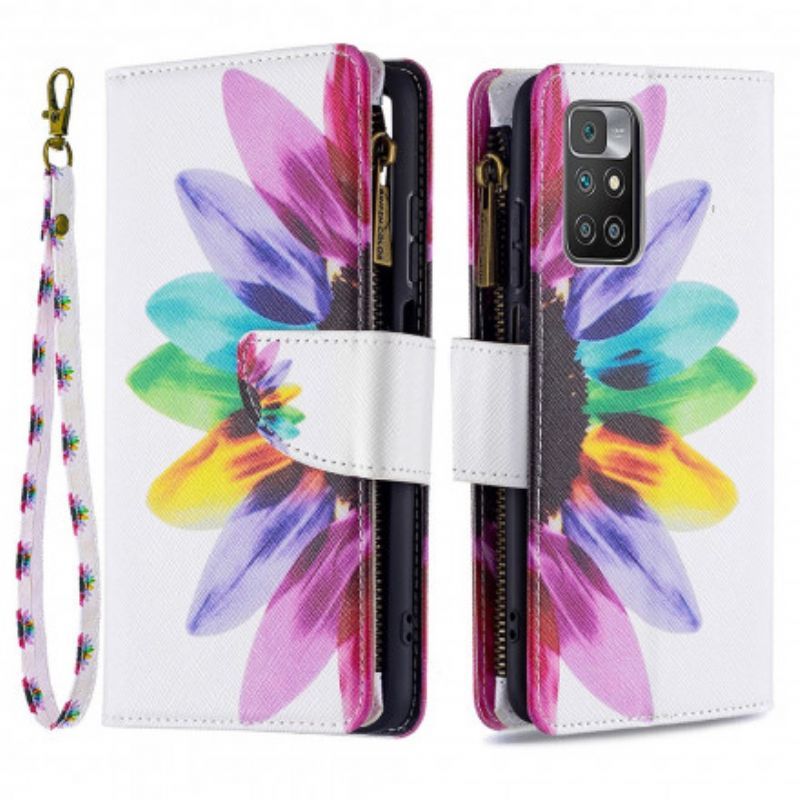 Housse Xiaomi Redmi 10 Poche Zippée Fleur