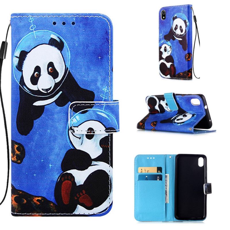 Étui Housse Xiaomi Redmi 7a Pandas Cosmonautes À Lanière