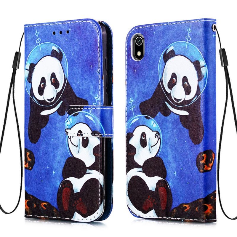 Étui Housse Xiaomi Redmi 7a Pandas Cosmonautes À Lanière