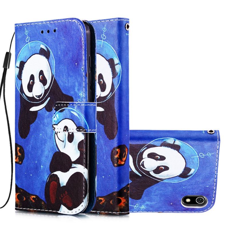 Étui Housse Xiaomi Redmi 7a Pandas Cosmonautes À Lanière
