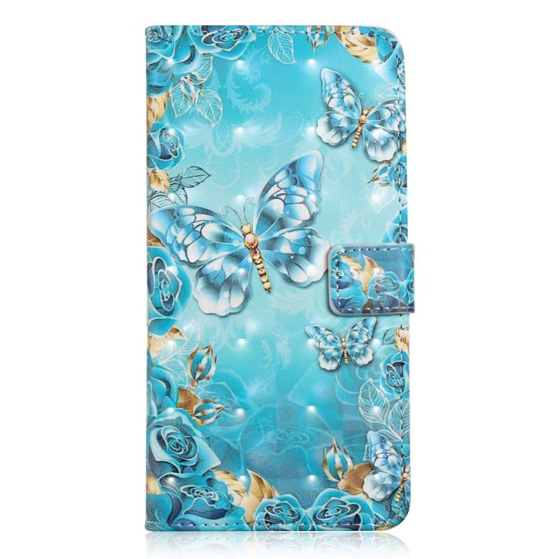 Housse Xiaomi Redmi 7a Papillons Et Fleurs Sur Fond Bleu