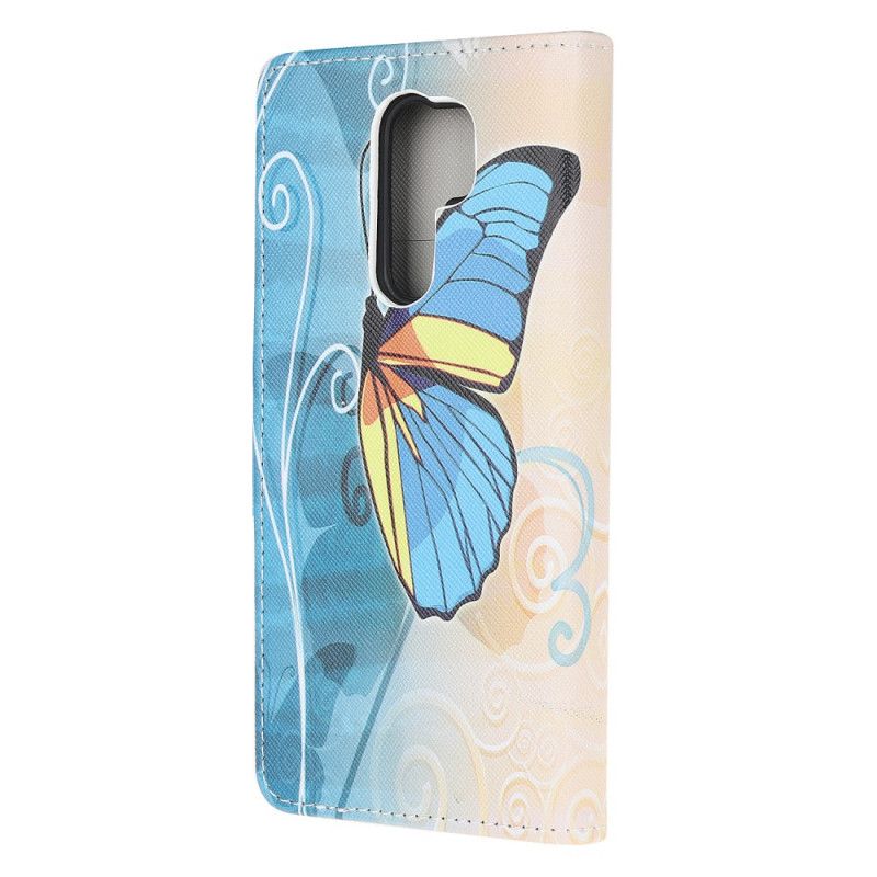 Housse Xiaomi Redmi 9 Papillon Bleu Et Jaune