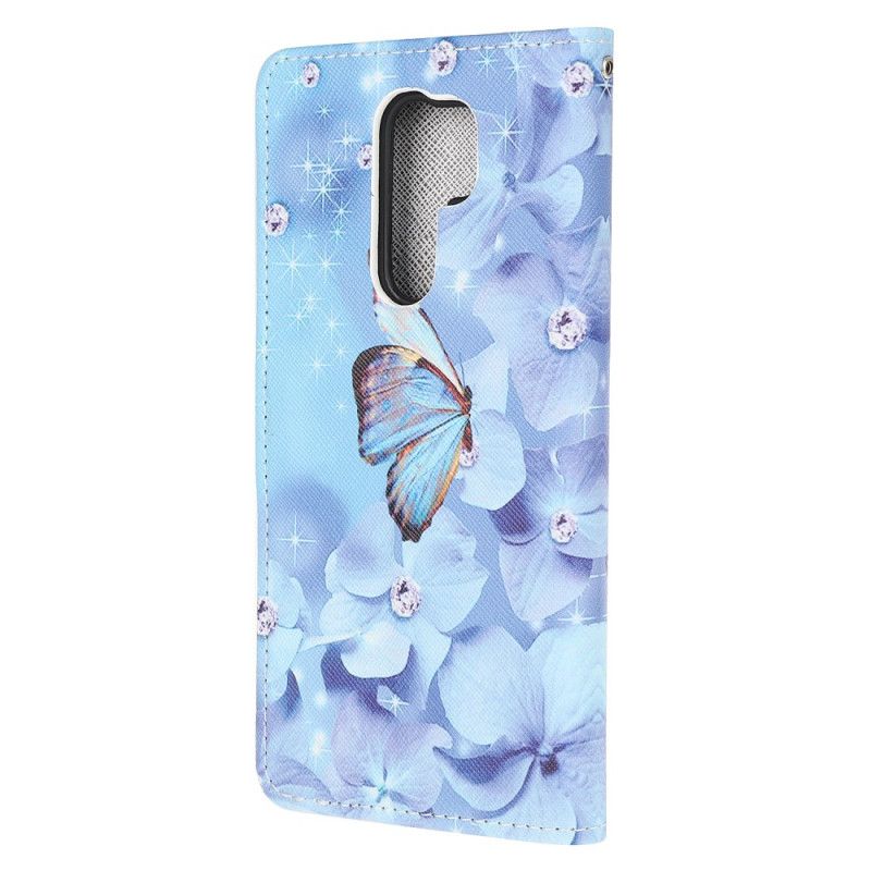 Housse Xiaomi Redmi 9 Papillons Diamants À Lanière