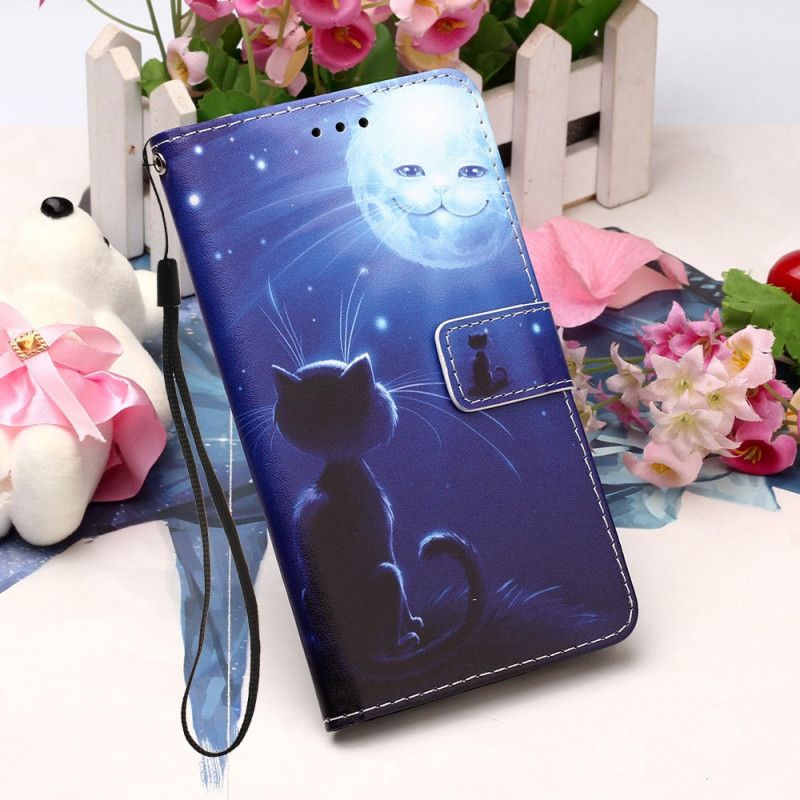 Housse Xiaomi Redmi 9a Chat Au Clair De Lune À Lanière