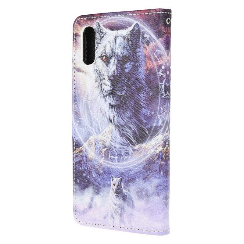 Housse Xiaomi Redmi 9a Loup En Hiver Avec Lanière