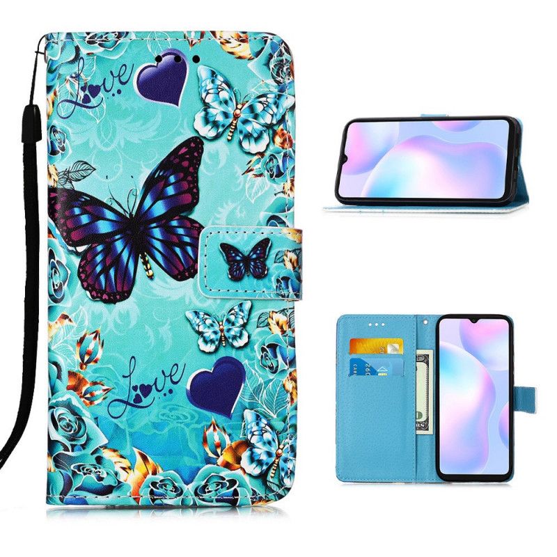 Étui Housse Xiaomi Redmi 9a Love Butterflies À Lanière