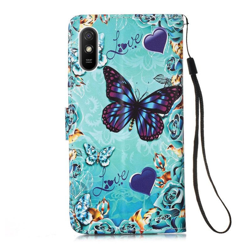 Étui Housse Xiaomi Redmi 9a Love Butterflies À Lanière