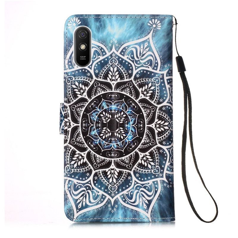 Housse Xiaomi Redmi 9a Mandala Noir À Lanière