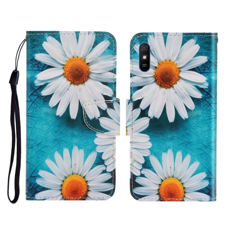 Housse Xiaomi Redmi 9a Marguerites À Lanière