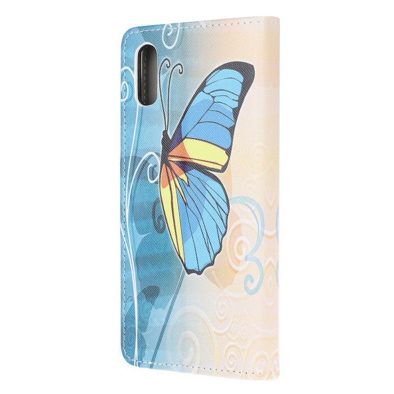 Housse Xiaomi Redmi 9a Papillon Bleu Et Jaune