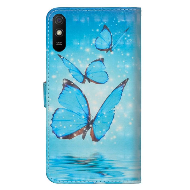 Housse Xiaomi Redmi 9a Papillons Bleus Volants