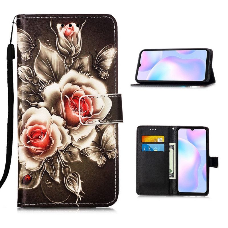 Housse Xiaomi Redmi 9a Rose Noire À Lanière