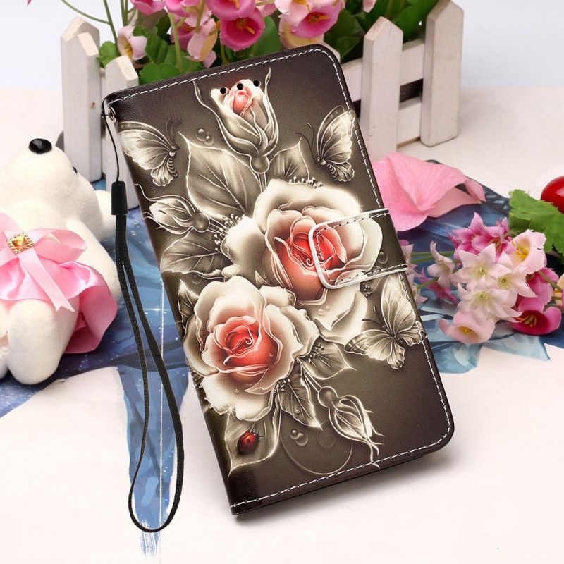 Housse Xiaomi Redmi 9a Rose Noire À Lanière