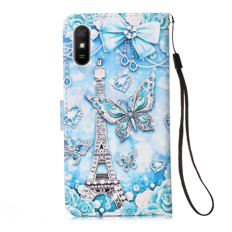 Housse Xiaomi Redmi 9a Tour Eiffel Papillons À Lanière