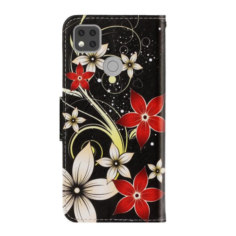 Housse Xiaomi Redmi 9c Fleurs Colorées À Lanière