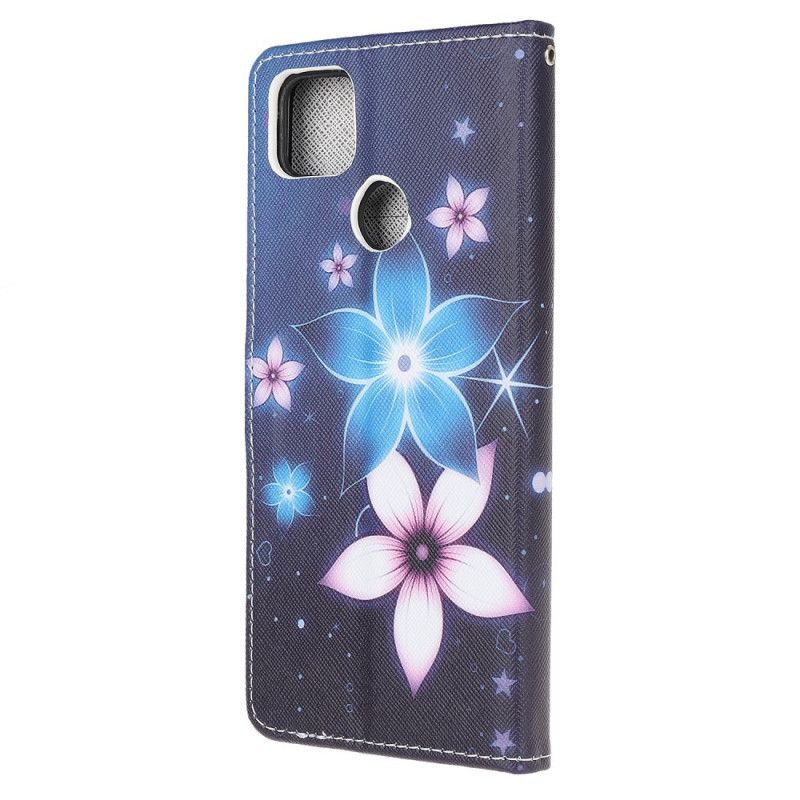 Étui Housse Xiaomi Redmi 9c Fleurs Lunaires À Lanière