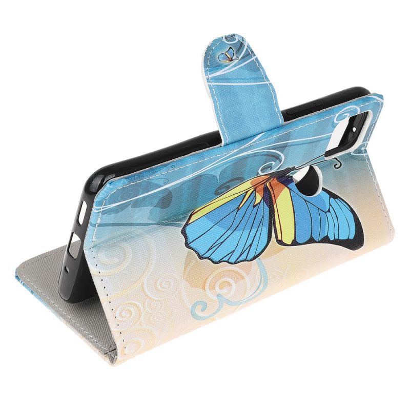 Housse Xiaomi Redmi 9c Papillon Bleu Et Jaune