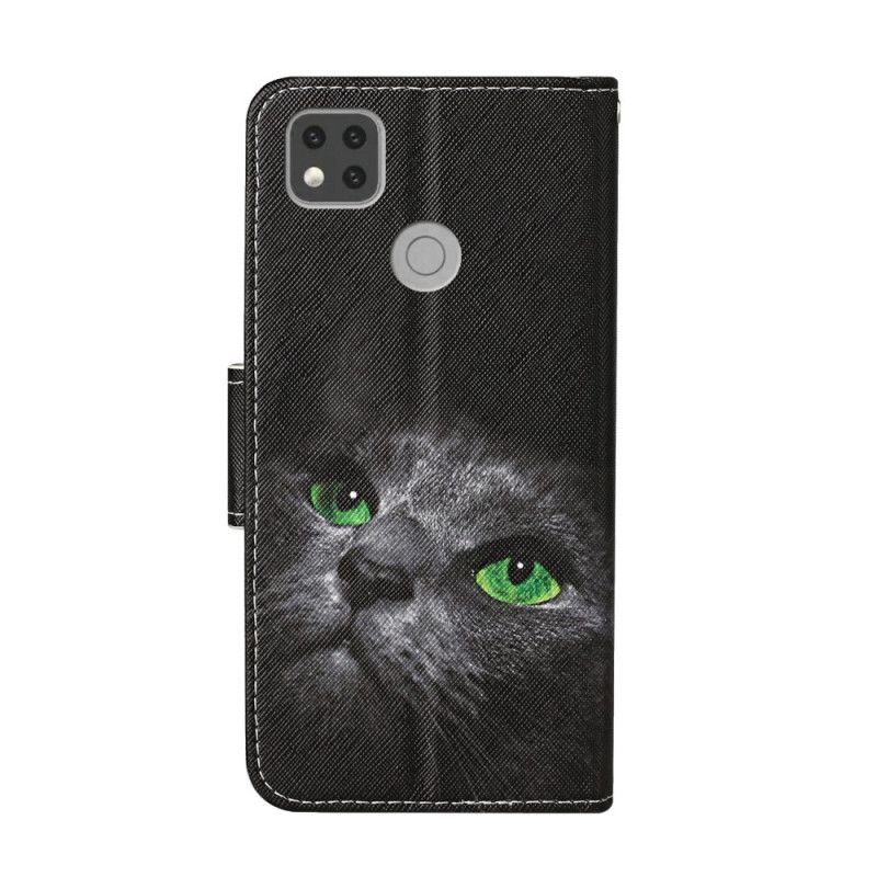 Housse Xiaomi Redmi 9c Yeux Vert De Chat Noir