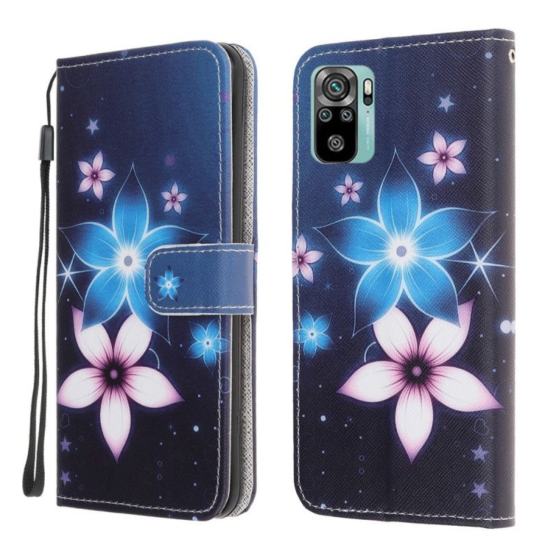 Housse Xiaomi Redmi Note 10 / Note 10s Fleurs Lunaires À Lanière