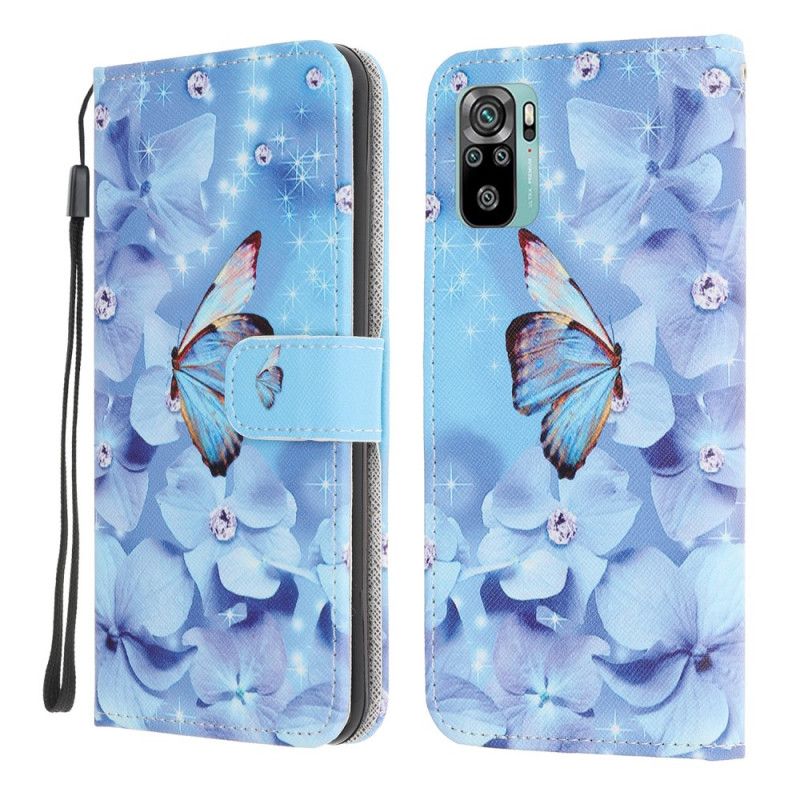 Housse Xiaomi Redmi Note 10 / Note 10s Papillons Diamants À Lanière