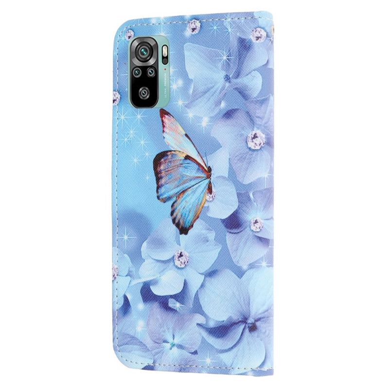 Housse Xiaomi Redmi Note 10 / Note 10s Papillons Diamants À Lanière