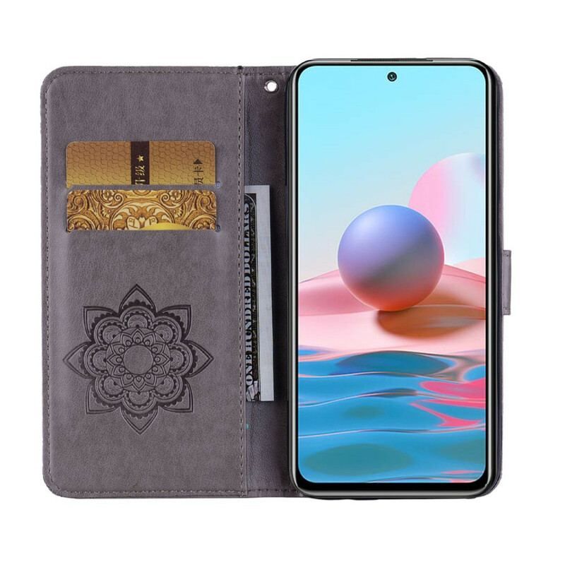 Housse Xiaomi Redmi Note 10/10S/Poco M5s Hibou Mandala et Lanière