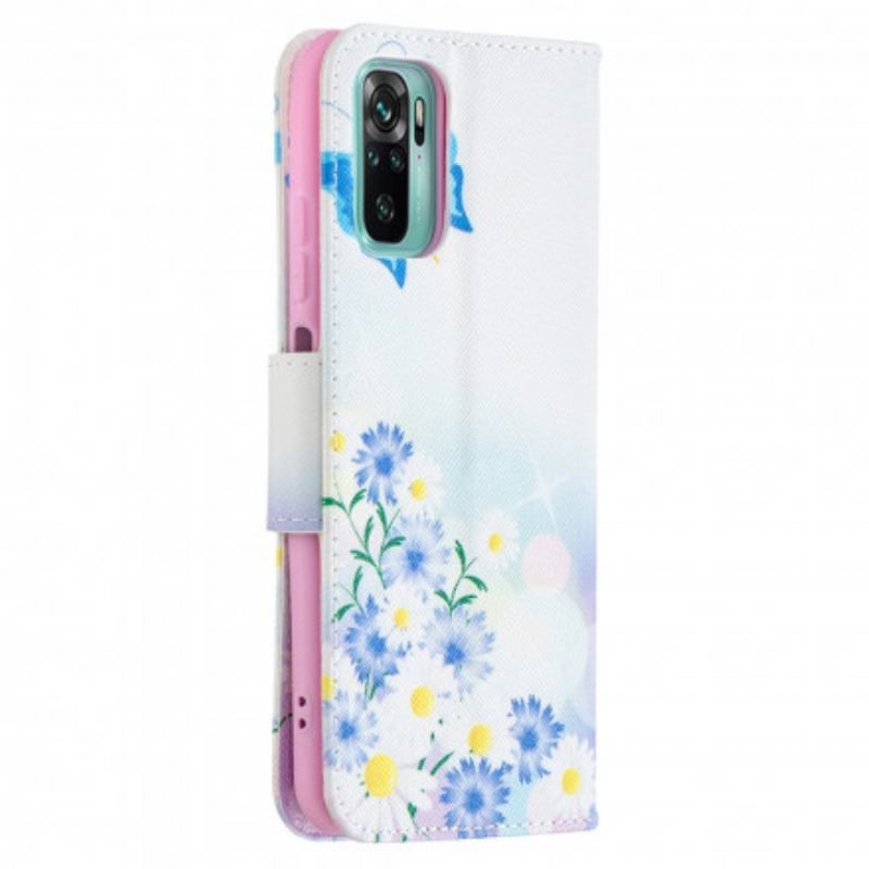 Housse Xiaomi Redmi Note 10/10S/Poco M5s Papillons et Fleurs Peints