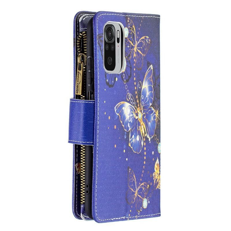 Housse Xiaomi Redmi Note 10/10S/Poco M5s Poche Zippée Papillons