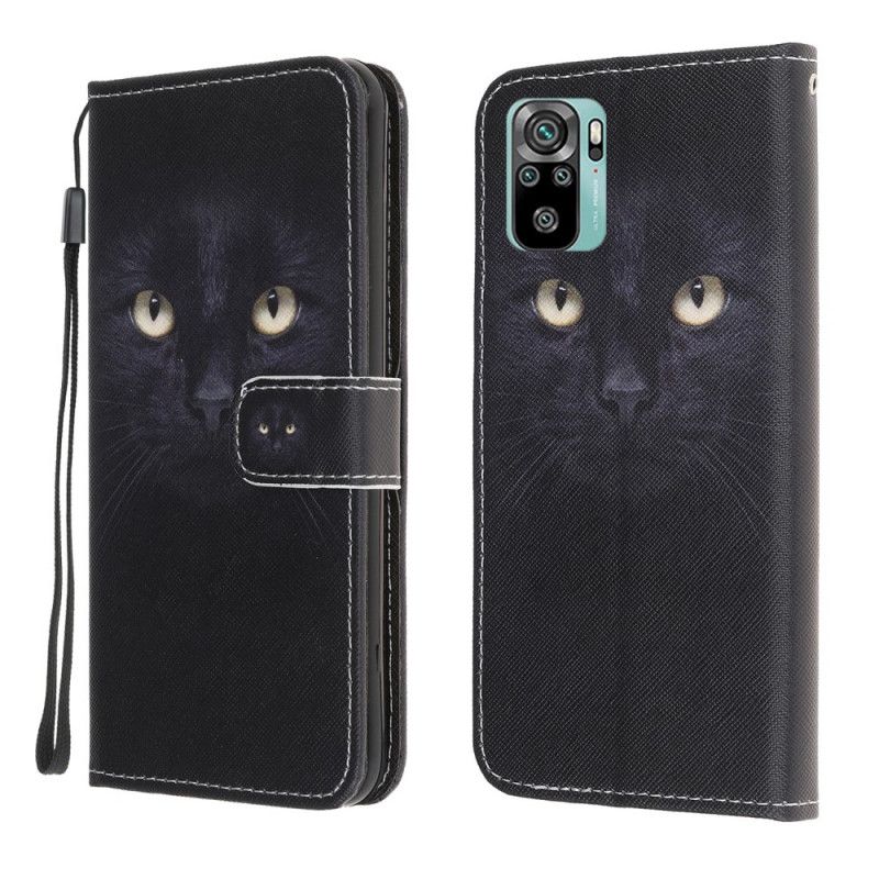 Housse Xiaomi Redmi Note 10 / Note 10s Yeux De Chat Noir À Lanière