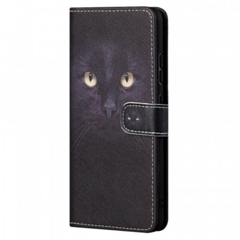 Housse Xiaomi Redmi Note 11 / 11s Yeux de Chat Noir à Lanière