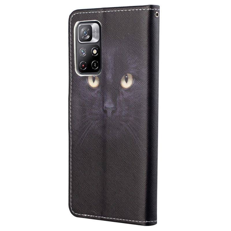 Housse Xiaomi Redmi Note 11 / Poco M4 Pro 5G Yeux De Chat Noir À Lanière