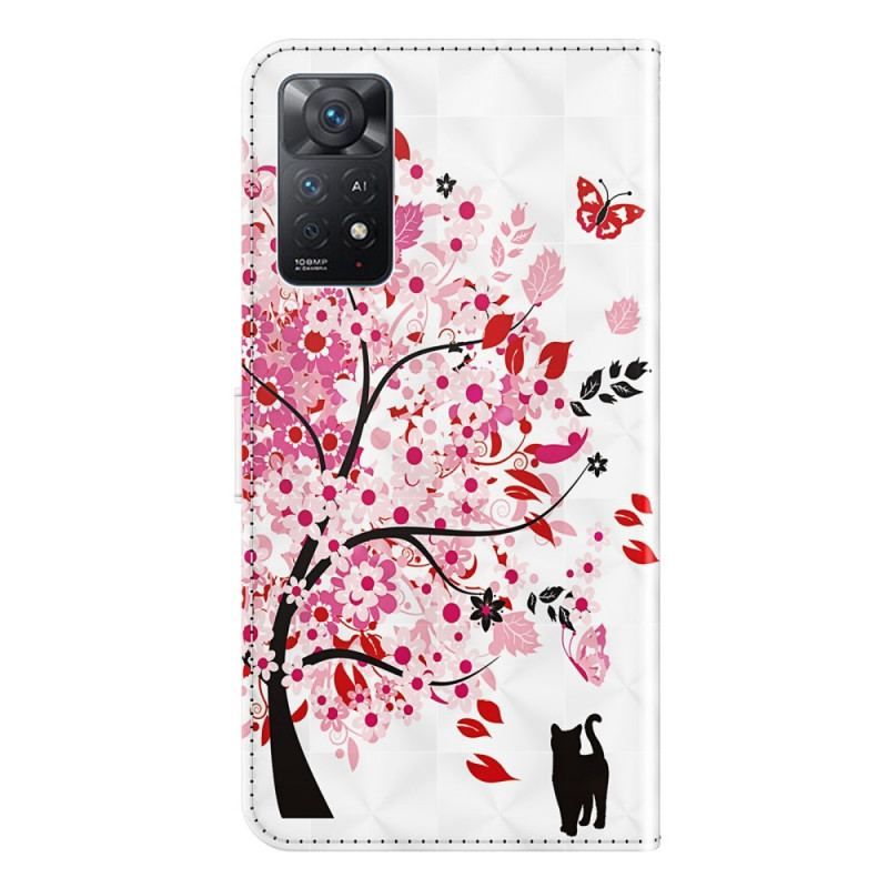 Housse Xiaomi Redmi Note 11 Pro / Note 11 Pro 5G Arbre Rose et Chat Noir