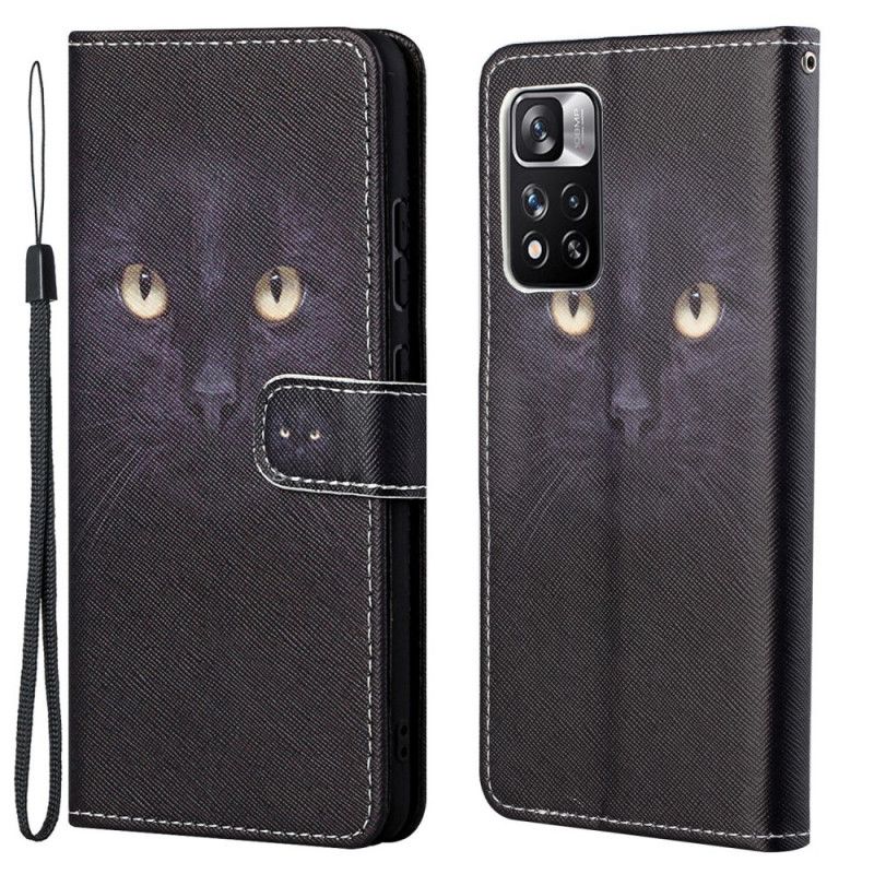 Housse Xiaomi Redmi Note 11 Pro / Note 11 Pro Plus Yeux De Chat Noir À Lanière