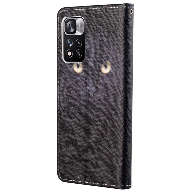 Housse Xiaomi Redmi Note 11 Pro / Note 11 Pro Plus Yeux De Chat Noir À Lanière