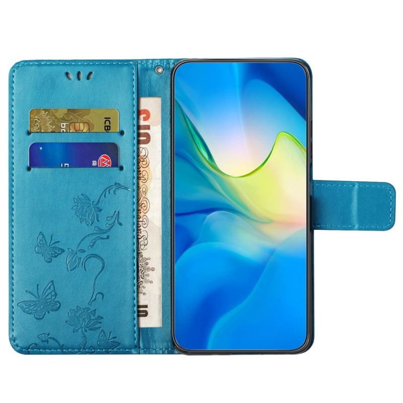 Housse Xiaomi Redmi Note 12 4G Fleurs et Papillons à Lanière