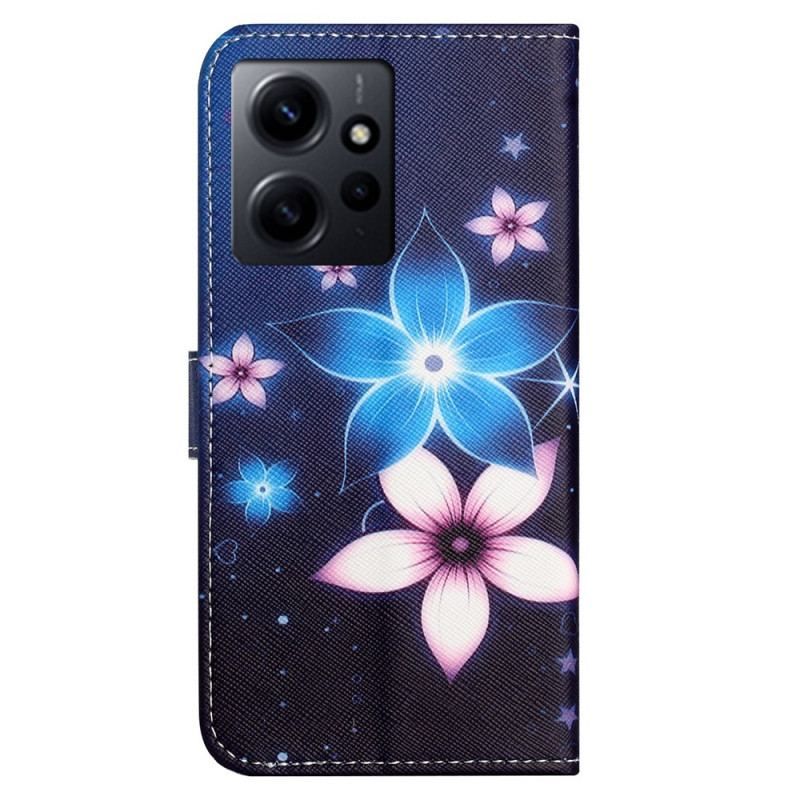 Housse Xiaomi Redmi Note 12 4G Fleurs Lunaires à Lanière