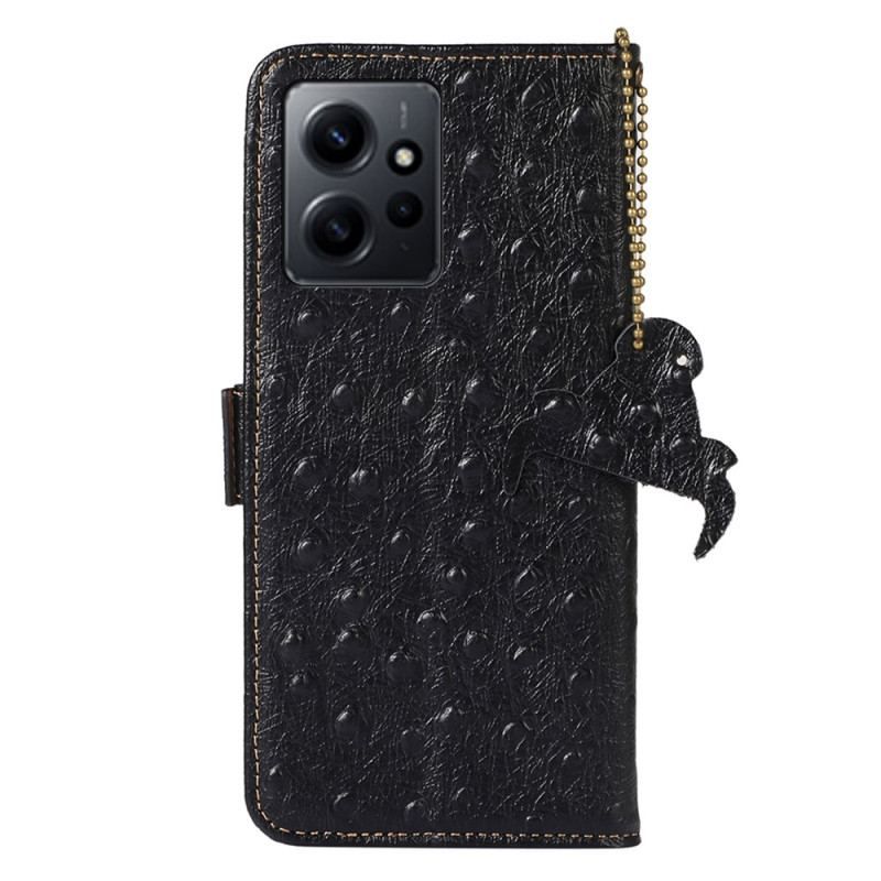 Housse Xiaomi Redmi Note 12 4G Véritable Cuir Style Autruche RFID