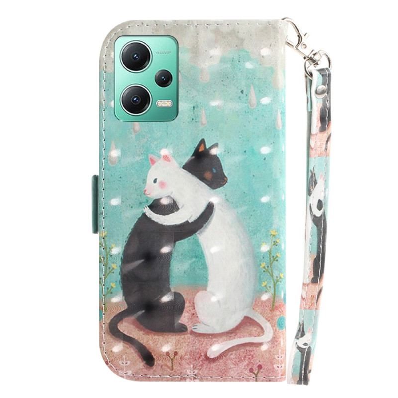 Housse Xiaomi Redmi Note 12/Poco X5 5G Chat Blanc Chat Noir à Lanière