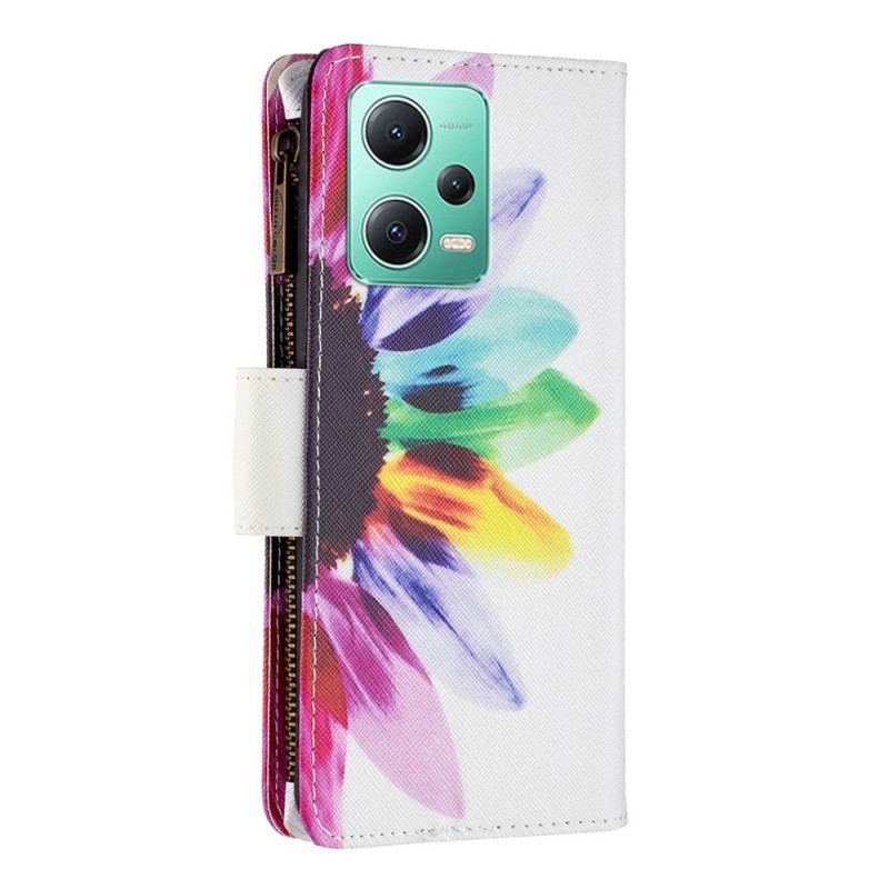 Housse Xiaomi Redmi Note 12/Poco X5 5G Poche Zippée Fleur