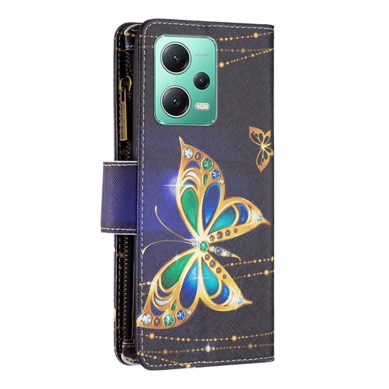 Housse Xiaomi Redmi Note 12/Poco X5 5G Porte-Monnaie Papillons Dorés