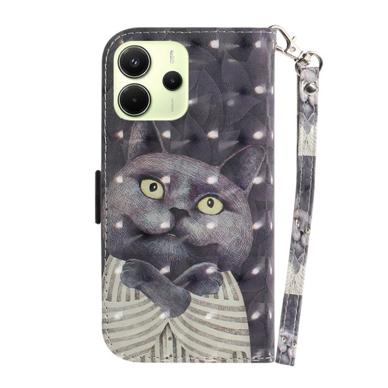 Housse Xiaomi Redmi Note 14 4G Chat Gris à Lanière