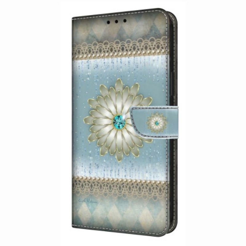 Housse Xiaomi Redmi Note 14 4G Fleur et Diamant Bleu