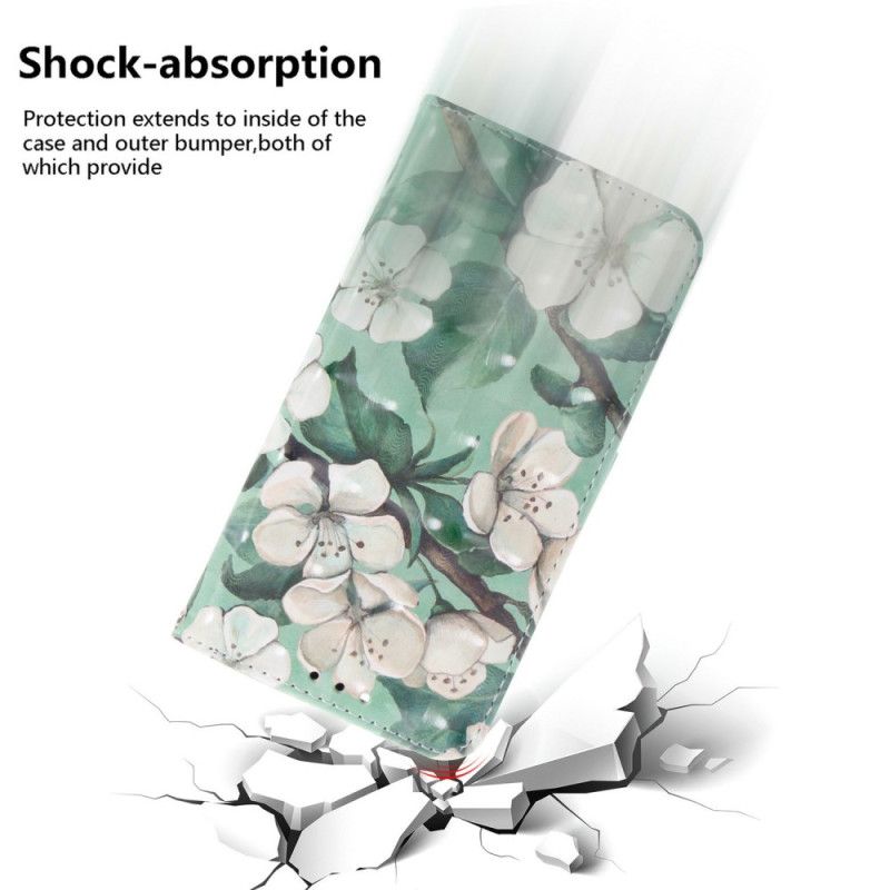 Housse Xiaomi Redmi Note 14 4G Fleurs Blanches à Lanière