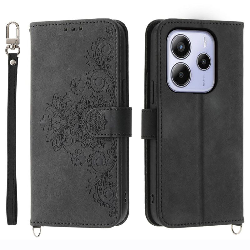 Housse Xiaomi Redmi Note 14 4G Motif Floral et Sangles