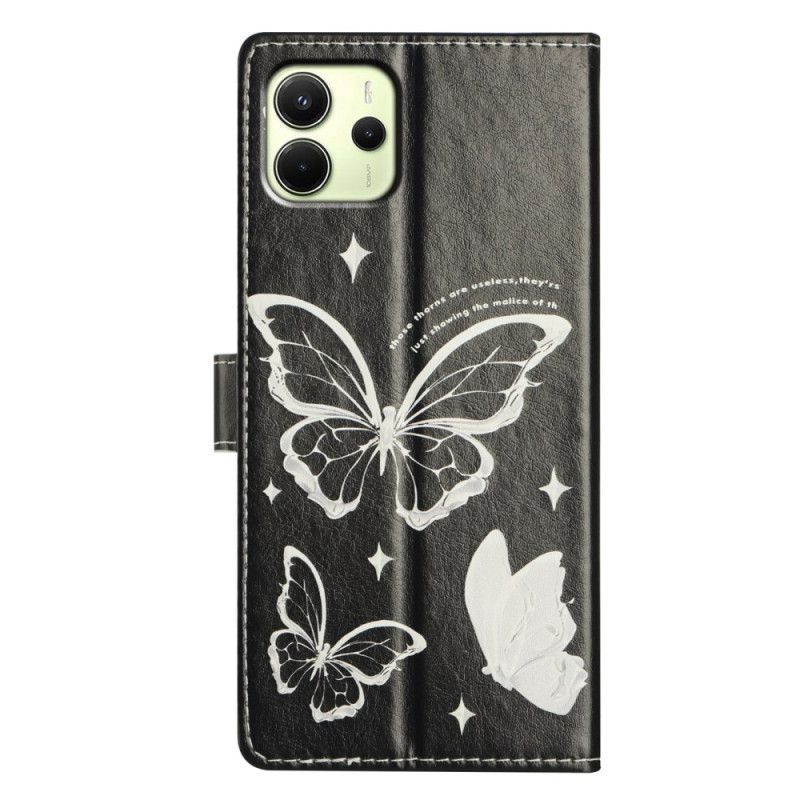 Housse Xiaomi Redmi Note 14 4G Papillons Blancs et Noirs