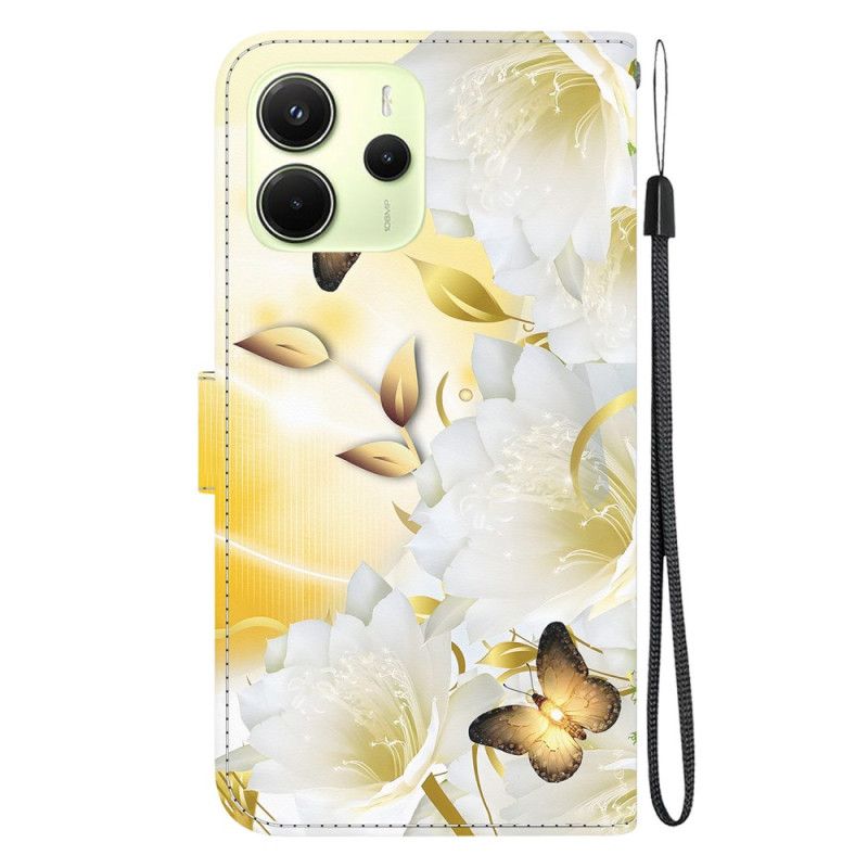 Housse Xiaomi Redmi Note 14 4G Papillons Dorés et Fleurs