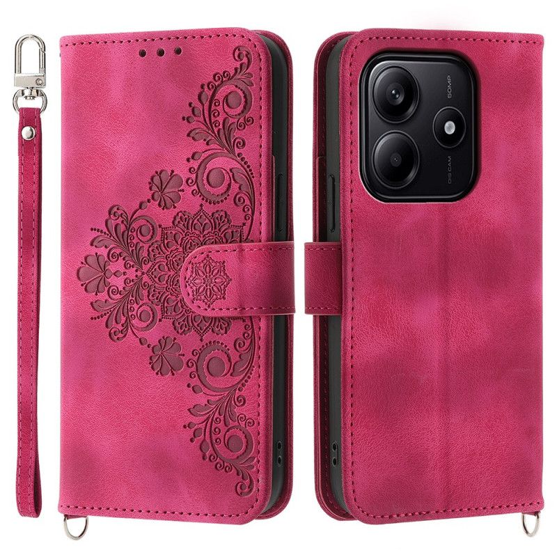 Housse Xiaomi Redmi Note 14 5G Portefeuille Motif Dentelle avec Lanière et Bandoulière