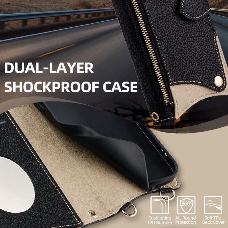 Housse Xiaomi Redmi Note 14 Pro 4G Portefeuille Bicolore avec Chaîne