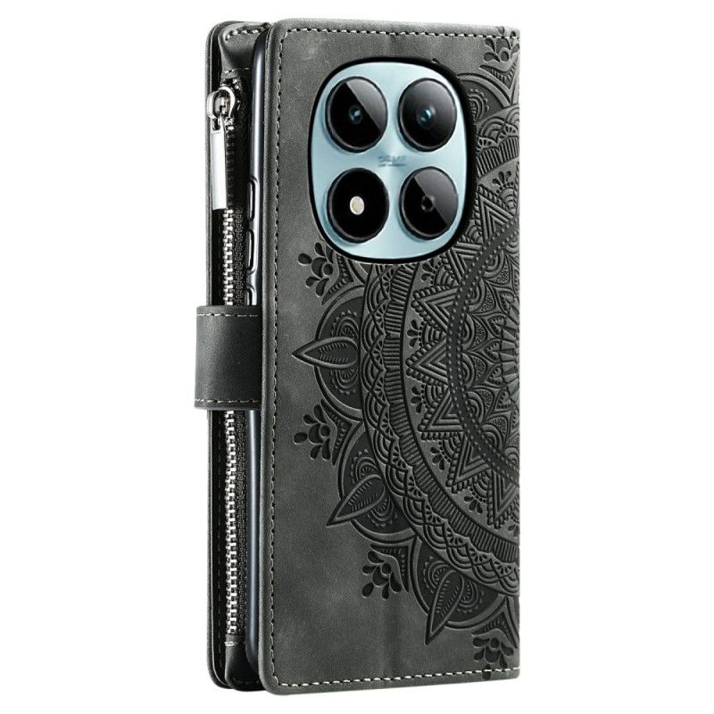 Housse Xiaomi Redmi Note 15 Pro 5G Portefeuille Effet Daim Fleur Mandala